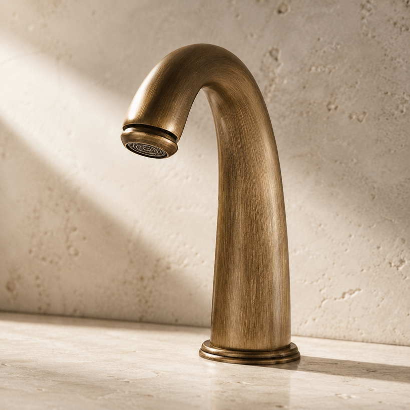 Fontana Antique Brass Commercial Automatic Touchless Faucet finish option for 140 Broadway commercial restroom specification